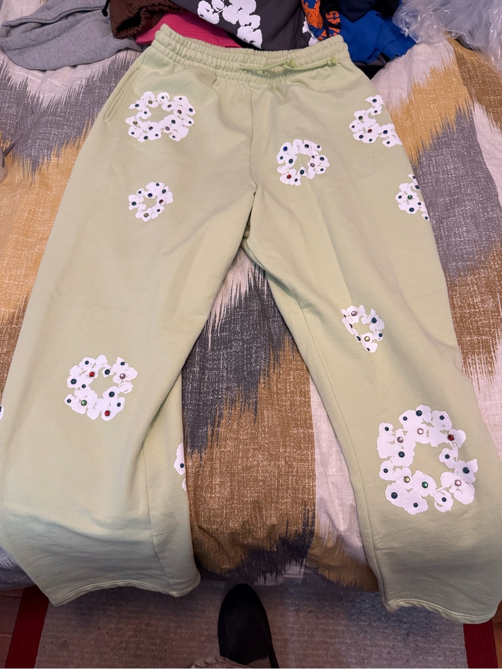 Denim Tears Cotton Wreath Rhinestones Mint Sweatpants Size M